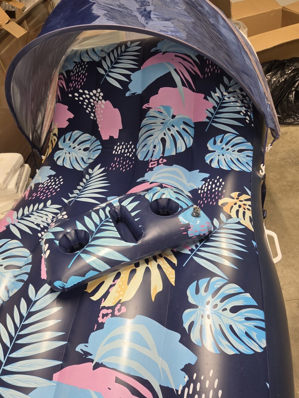 EUC Inflatable Ergonomic Adult Beach Lounger Tropical Leaf Print, Navy Pink Teal - Picture 14 of 15